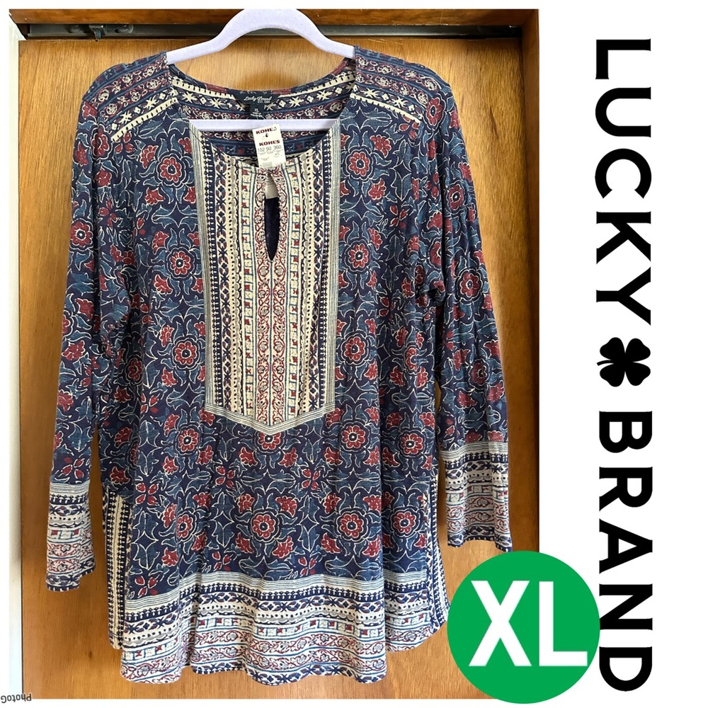 Lucky Brand Women's Floral Top - Blue and Red